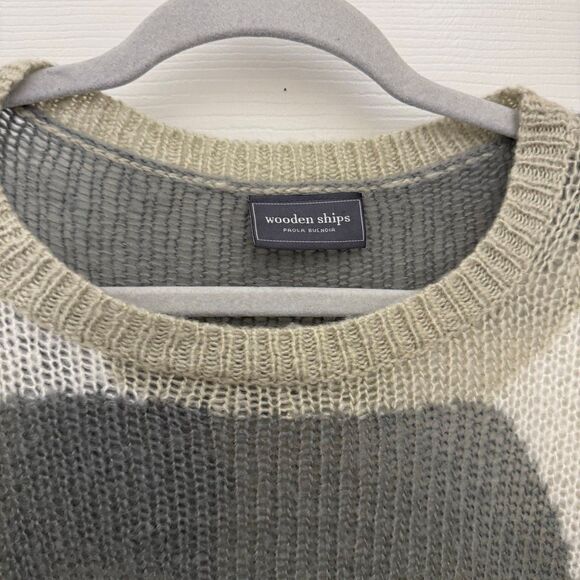 Wooden Ships Skull Motif Crewneck Open Knit Sweater Size XS Camouflage - Picture 4 of 5